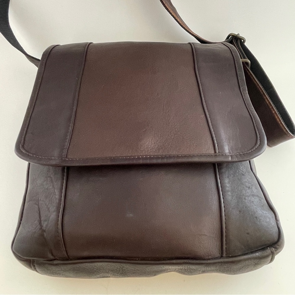 Leather Messenger Bag with Flap Closure
